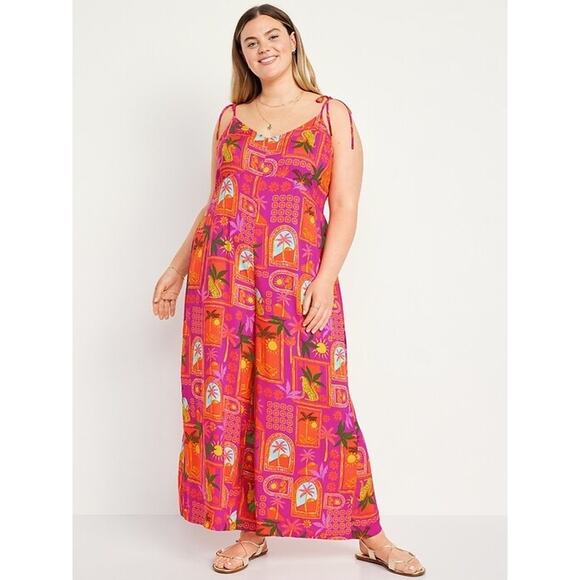 Old Navy Pants - Old Navy Sleeveless Wide-Leg Jumpsuit Pink Tropical Beachy Size 3X